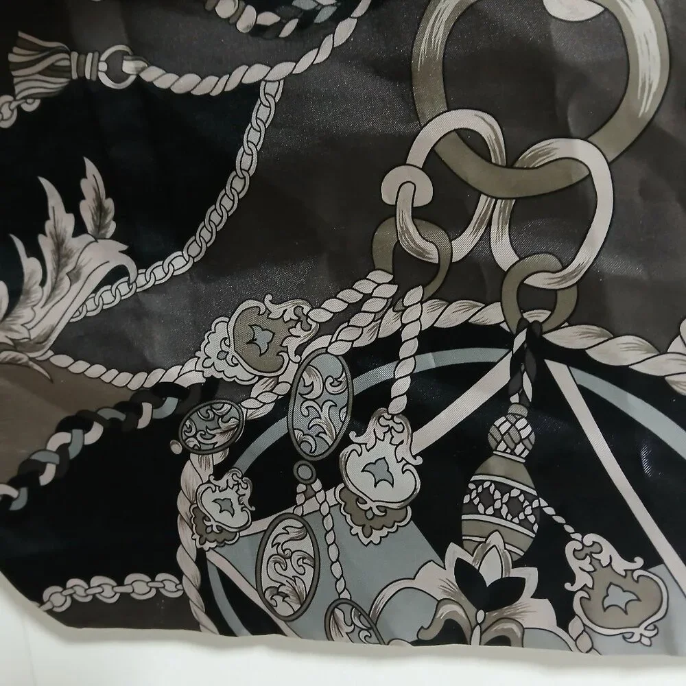 Dennis Basso Large Shawl Black and Silver Ropes and Tassels